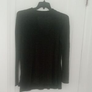 women thin sweater dark green black mix, cutout back shoulders, XL